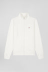 Regular ecru zipped brushed cotton fleece sweatshirt with high top collar