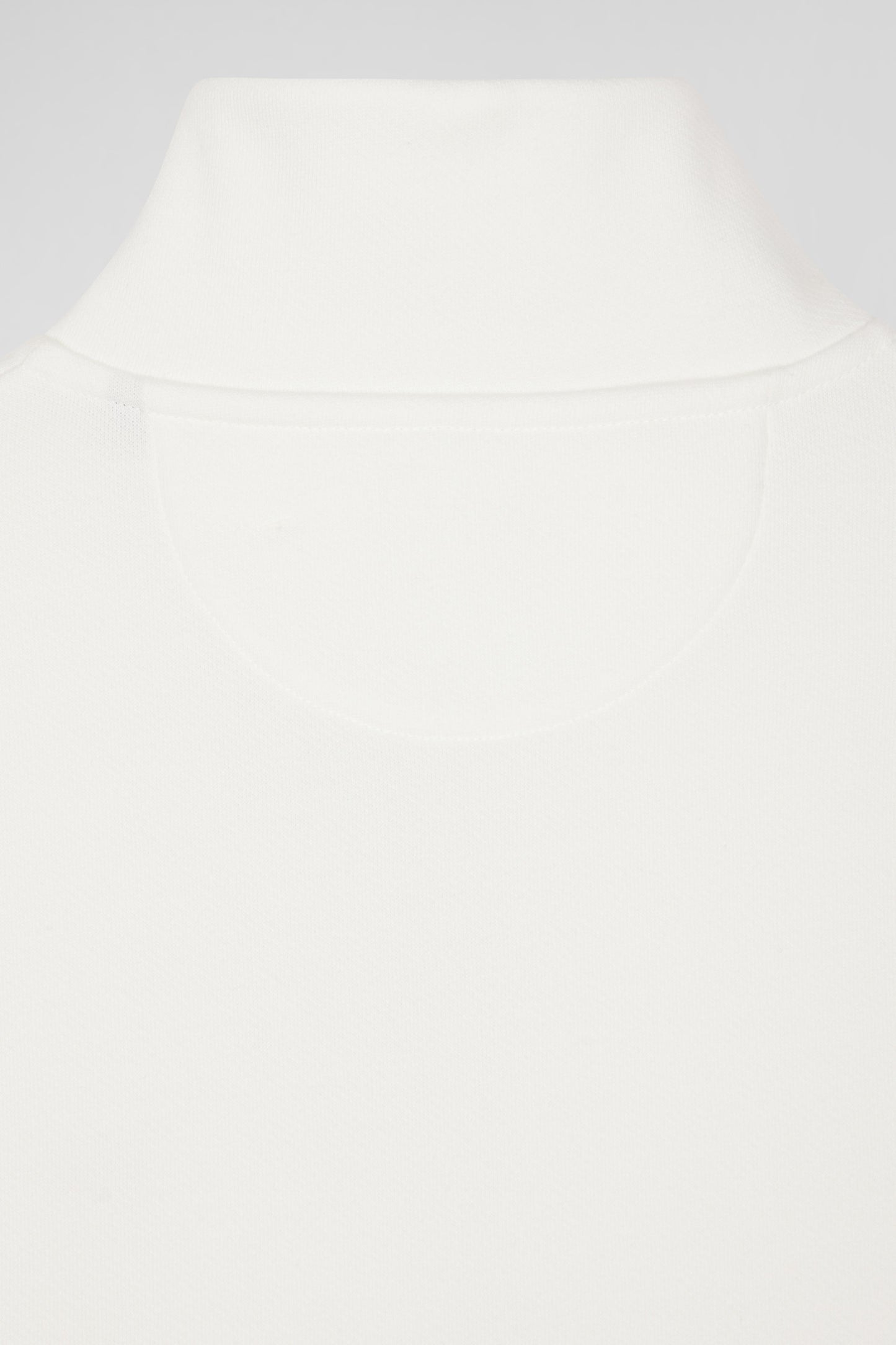 Regular ecru zipped brushed cotton fleece sweatshirt with high top collar