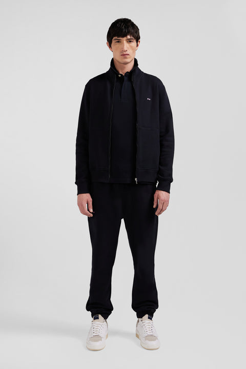 Regular black zipped brushed cotton fleece sweatshirt with high top collar - Image 1