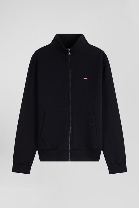 Regular black zipped brushed cotton fleece sweatshirt with high top collar - Image 2