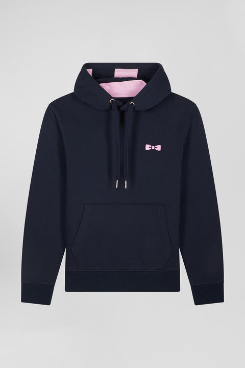Regular navy brushed cotton fleece hoodie with Eden Park embroidery - Image 2