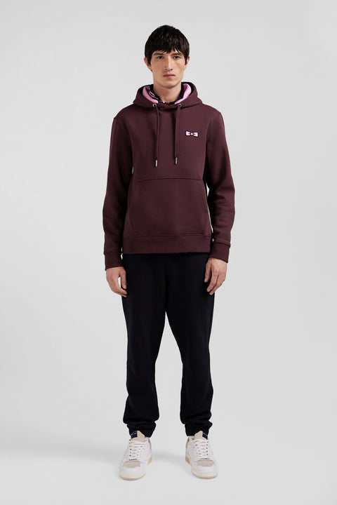 Regular burgundy brushed cotton fleece hoodie with Eden Park embroidery - Image 1