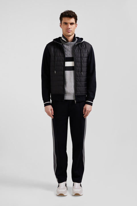 Regular black zipped bi-material sweatshirt with padded front - Image 1