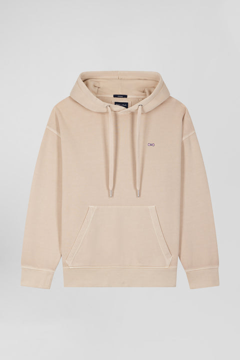 Oversize beige unisex dyed cotton fleece hoodie - Image 3