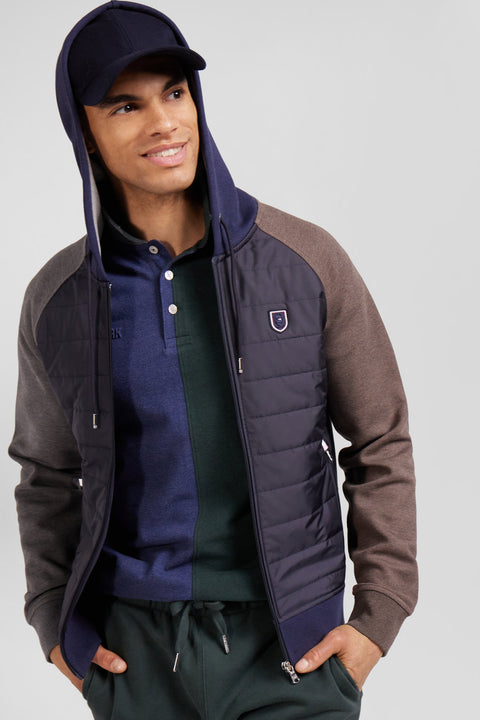 Regular navy blue cotton blend sweatshirt with padded front - Image 3