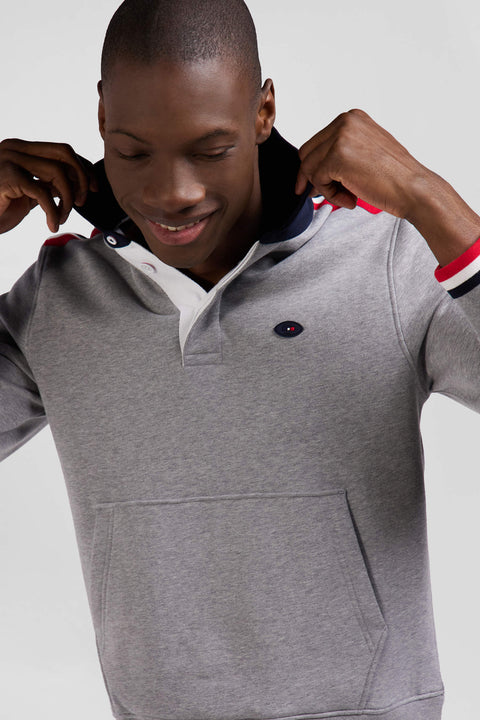 Regular mottled grey XV de France cotton sweatshirt with rugby shirt collar - Image 3