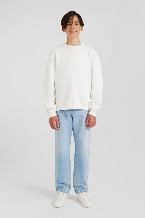 Oversize ecru round neck cotton sweatshirt - Image 1