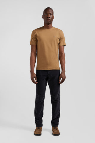 Short-sleeved T-shirt in plain hazelnut Pima cotton, regular fit