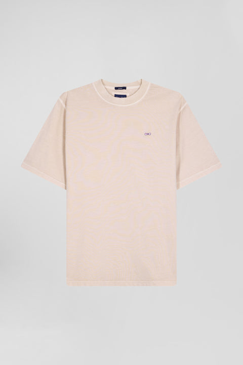 Oversize beige unisex short-sleeved T-shirt in overdyed cotton - Image 3