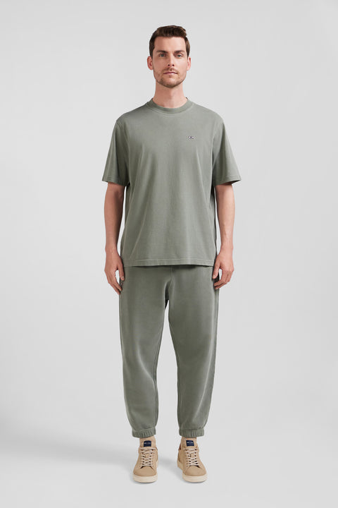 Oversize khaki unisex short-sleeved T-shirt in overdyed cotton - Image 1