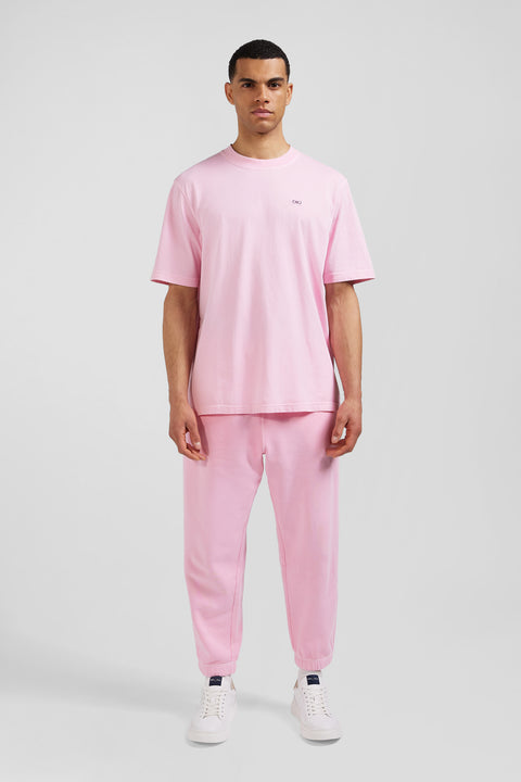 Oversize pink unisex short-sleeved T-shirt in overdyed cotton - Image 1