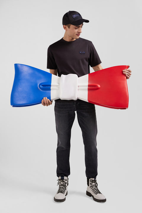 Regular brown short-sleeved cotton T-shirt with tie patchwork emblem - Image 3