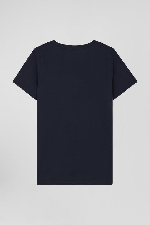 Regular women's navy blue short-sleeved cotton T-shirt - Image 2
