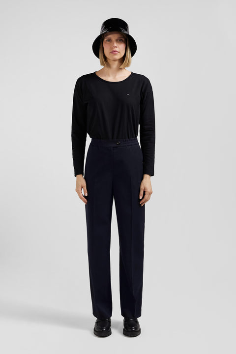 Long-sleeved round-neck t-shirt in black cotton - Image 1