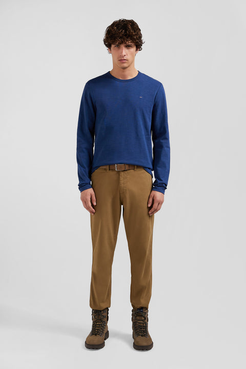 Slim blue long-sleeved cotton T-shirt - Image 1