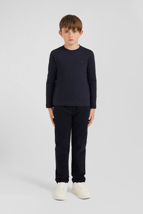 Regular navy blue long-sleeved cotton T-shirt with XV de France embroidery - Image 1