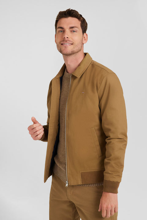 Zip jacket with shirt collar in hazelnut cotton gabardine - Image 3