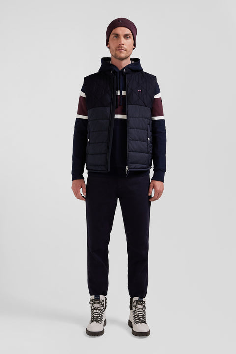 Navy blue sleeveless double quilted high collar down vest - Image 1