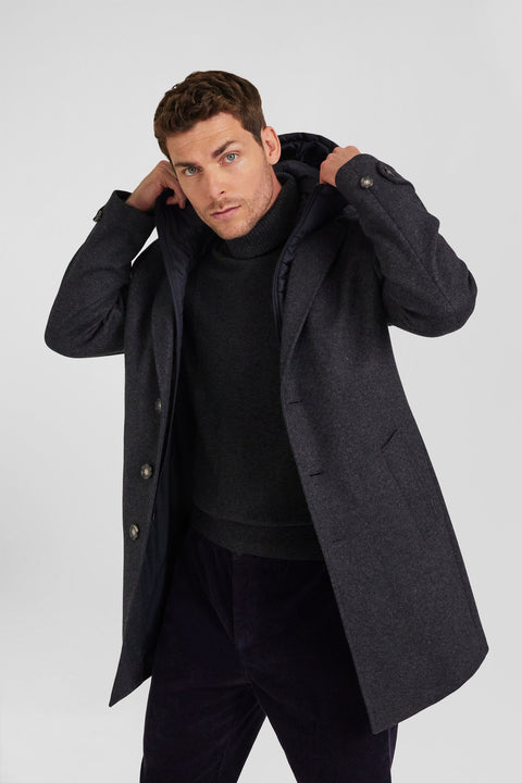 Anthracite grey double-faced wool jersey coat with quilted front - Image 3