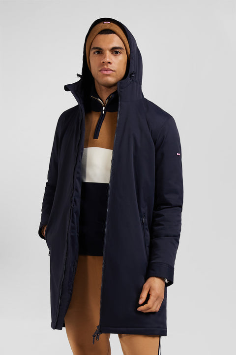 Navy blue long hooded nylon parka - Image 3