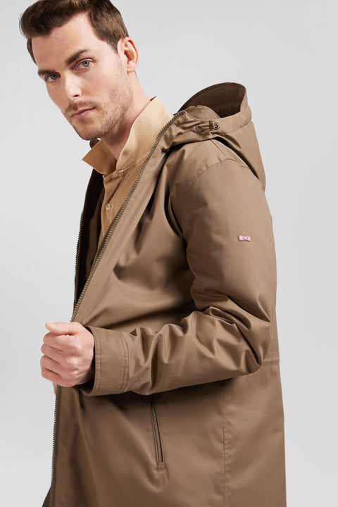 Brown long hooded nylon parka - Image 3