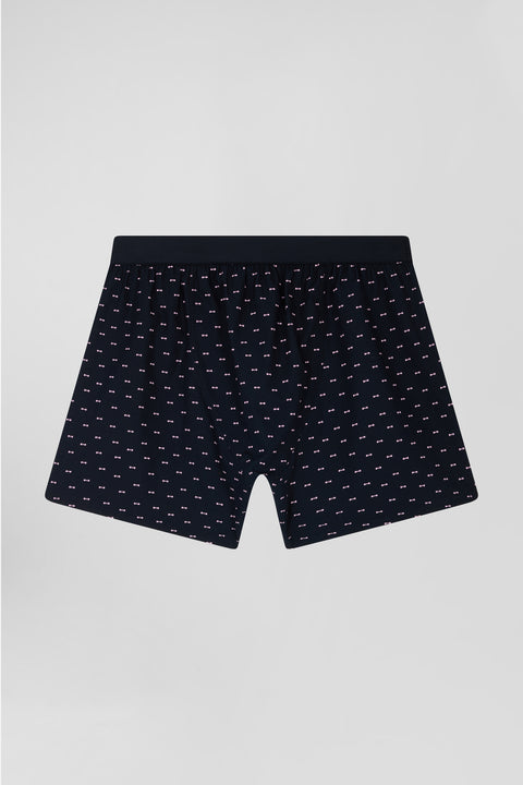 Navy blue stretch cotton jersey boxers with micro patterns - Image 3