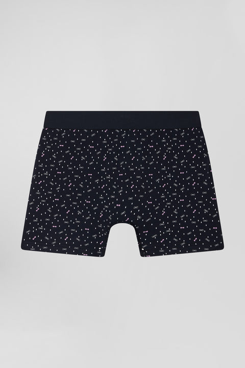 Navy blue stretch cotton boxers with micro bow tie patterns - Image 3