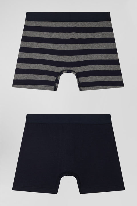 Set of 2 anthracite grey striped and solid stretch cotton boxers - Image 2