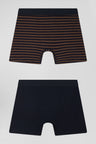 Set of 2 brown and striped stretch cotton boxers