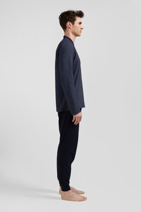 Navy blue long cotton blend pajamas - Image 3