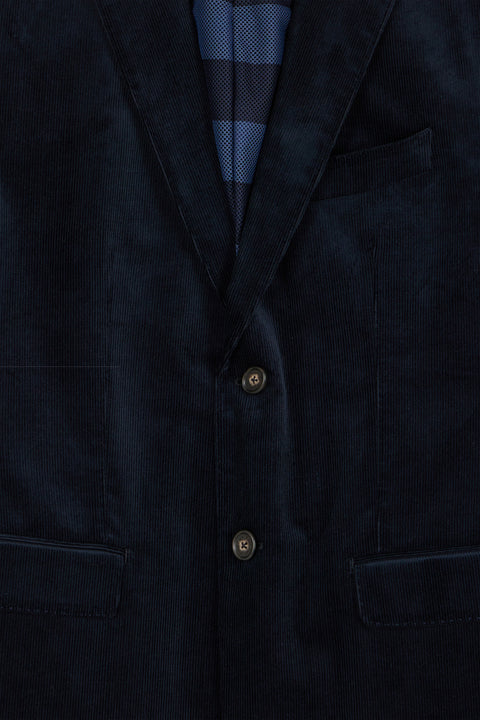 Navy blue stretch cotton velvet jacket Modern fit - Image 3