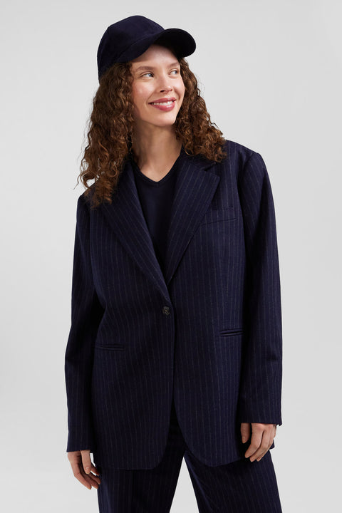 Navy blue striped wool blazer Oversized fit - Image 3