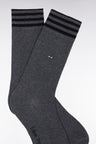 Grey stretch cotton blend socks with striped trim