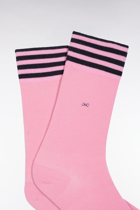 Pink stretch cotton blend socks with striped trim - Image 2