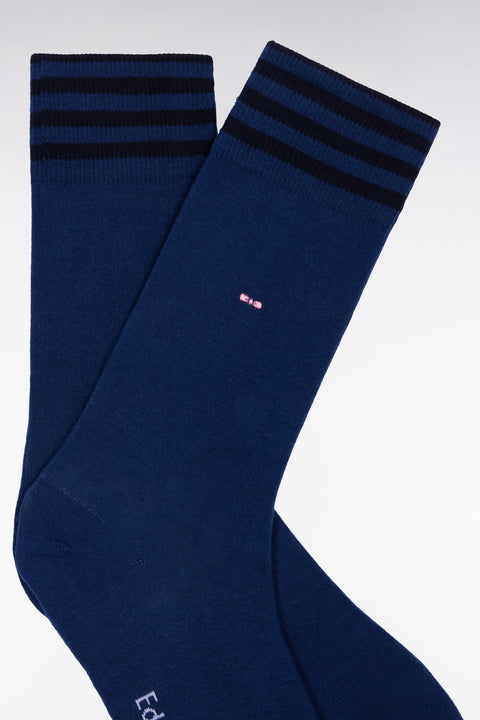 Blue stretch cotton blend socks with striped trim - Image 2