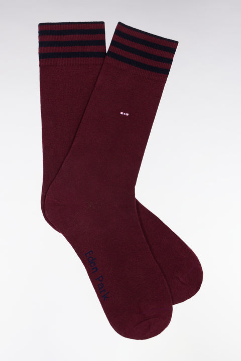 Chaussettes en coton stretch mélangée bordeaux à bordures rayées - Image 2