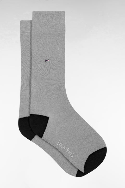Grey cotton blend socks with navy reinforcements - Image 1