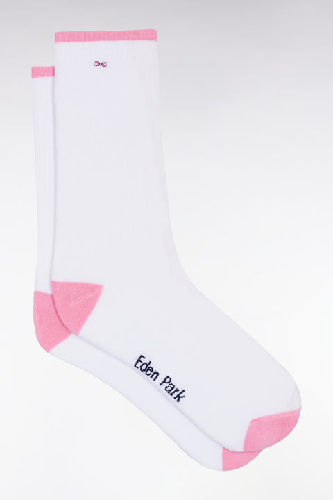 White cotton blend socks with pink reinforcements - Image 1