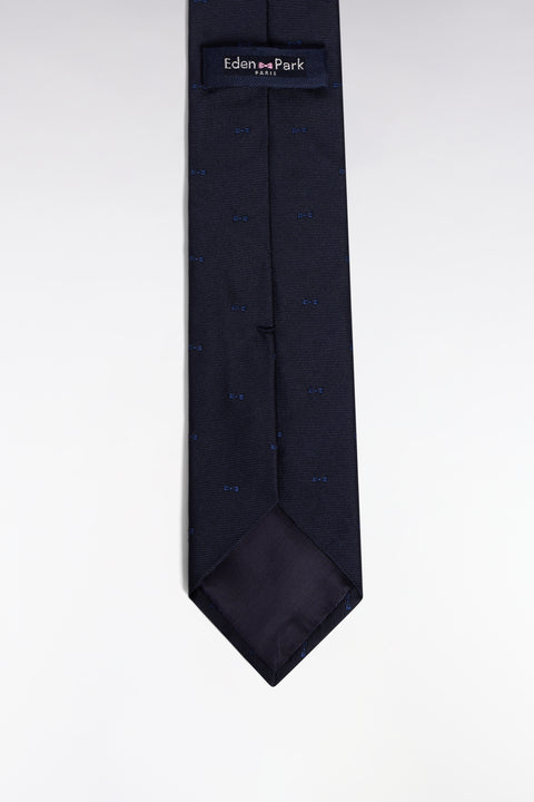 Micropatterned navy silk bow tie - Image 2