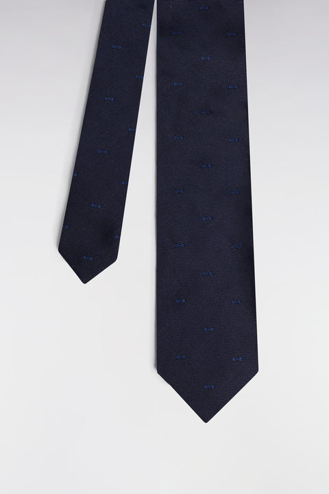 Micropatterned navy silk bow tie - Image 1