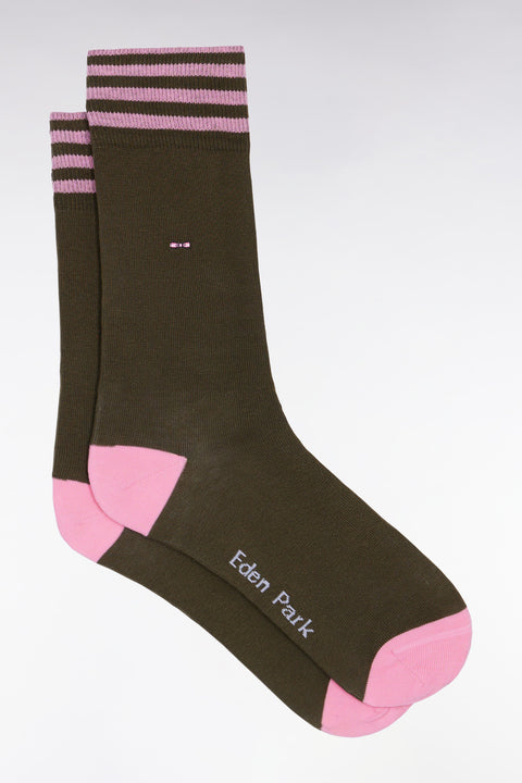 Set of three pairs of khaki and navy striped socks - Image 1