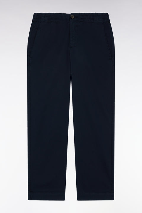 Pleatless chino pants in navy stretch cotton - Image 1
