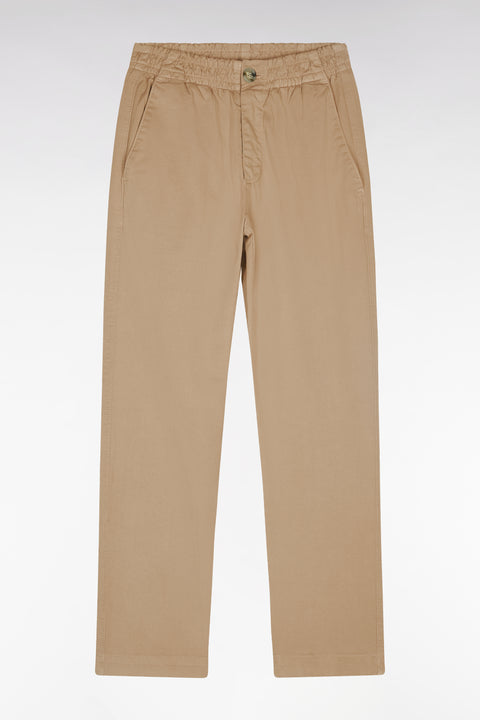 Pleatless chino pants in camel stretch cotton - Image 1