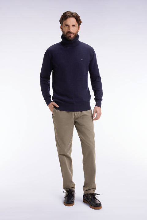 Pleatless chino pants in olive green stretch cotton - Image 1