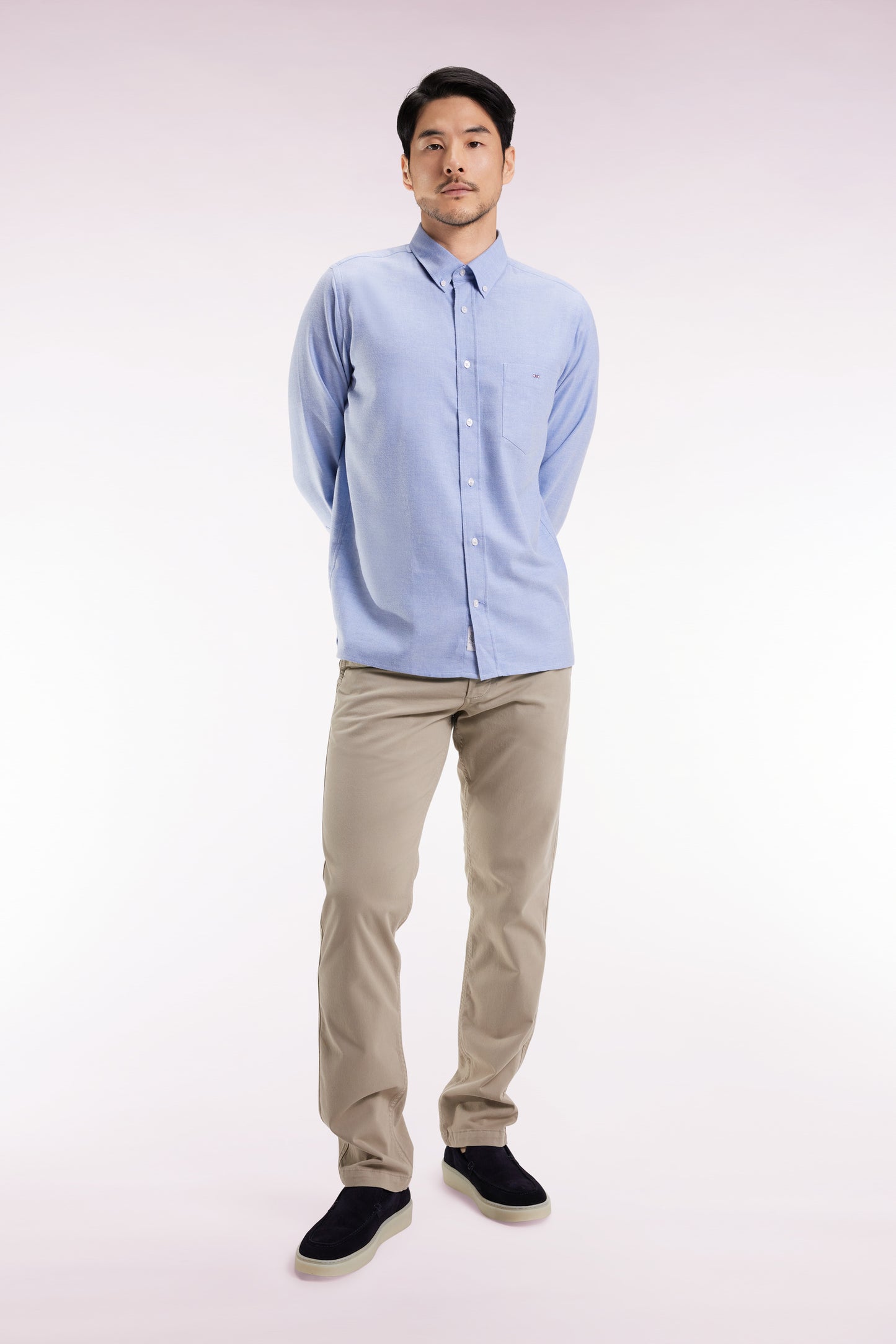Pleatless chino pants in beige stretch cotton