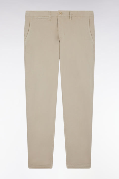 Pleatless chino pants in beige stretch cotton - Image 2