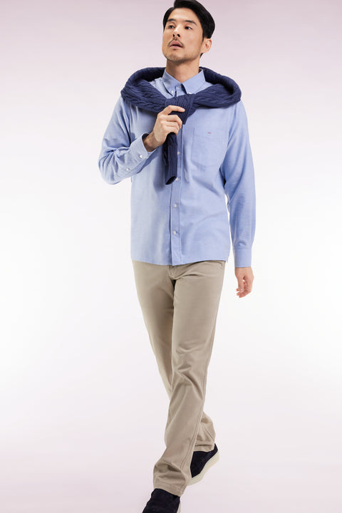 Pleatless chino pants in beige stretch cotton - Image 1