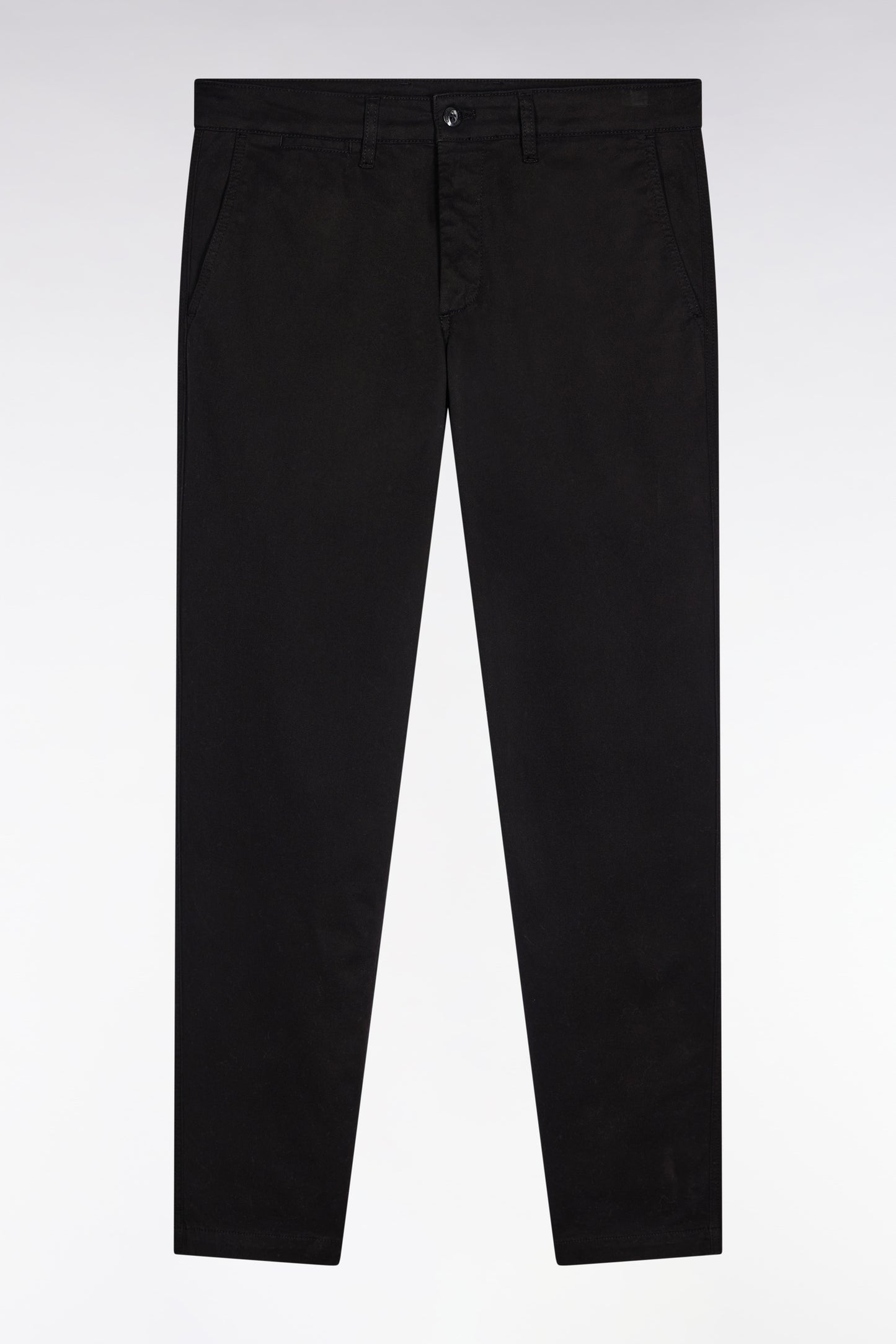 Pleatless chino pants in black stretch cotton