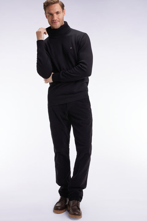 Pleatless chino pants in navy stretch velvet - Image 3