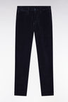Pleatless chino pants in navy stretch velvet